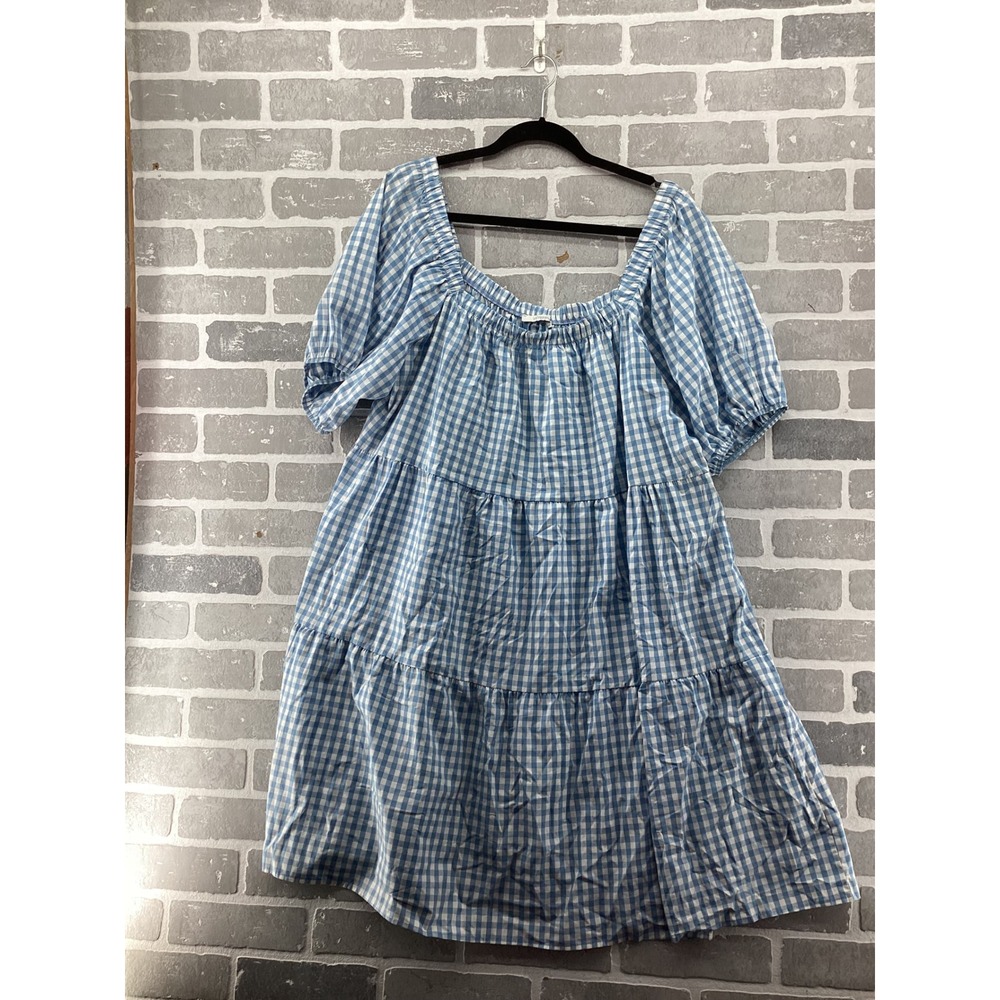 Veveret Blue Gingham Cotton Tiered Babydoll Dress 3XL Puff Sleeve D52469CPL